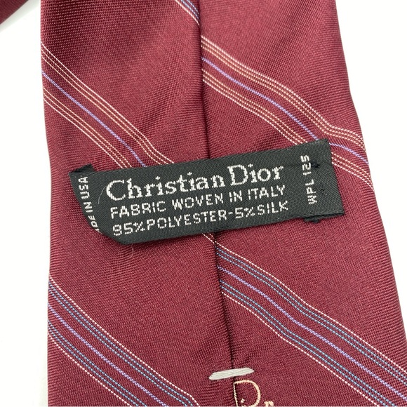 Christian Dior Vintage Embroidered Logo Tie Striped Burgundy Navy Ivy League Men - Picture 2 of 4